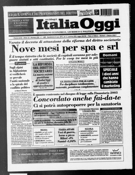 Italia oggi : quotidiano di economia finanza e politica